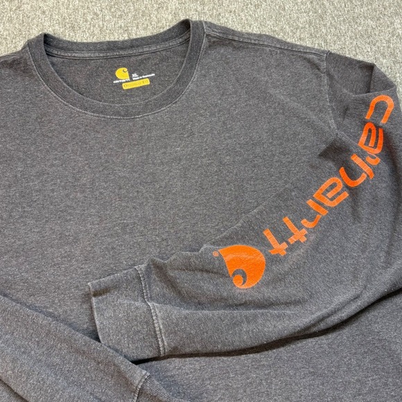 Carhartt Other - Carhartt Mens XL Long Sleeve‎ T-Shirt Charcoal Gray Orange Sleeve Logo K231 CRH